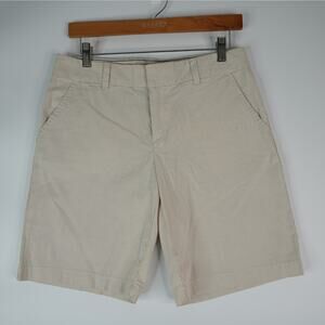 Tommy Hilfiger Shorts Womens 4 Chino Flat Front Beige Striped 9" Inseam Casual